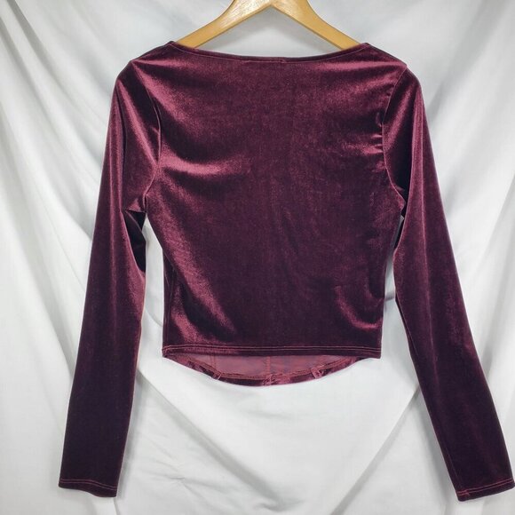 Lush Women's Berry Purple Cropped Blouse Top Long Sleeve Square Neck Size Medium - Picture 2 of 9